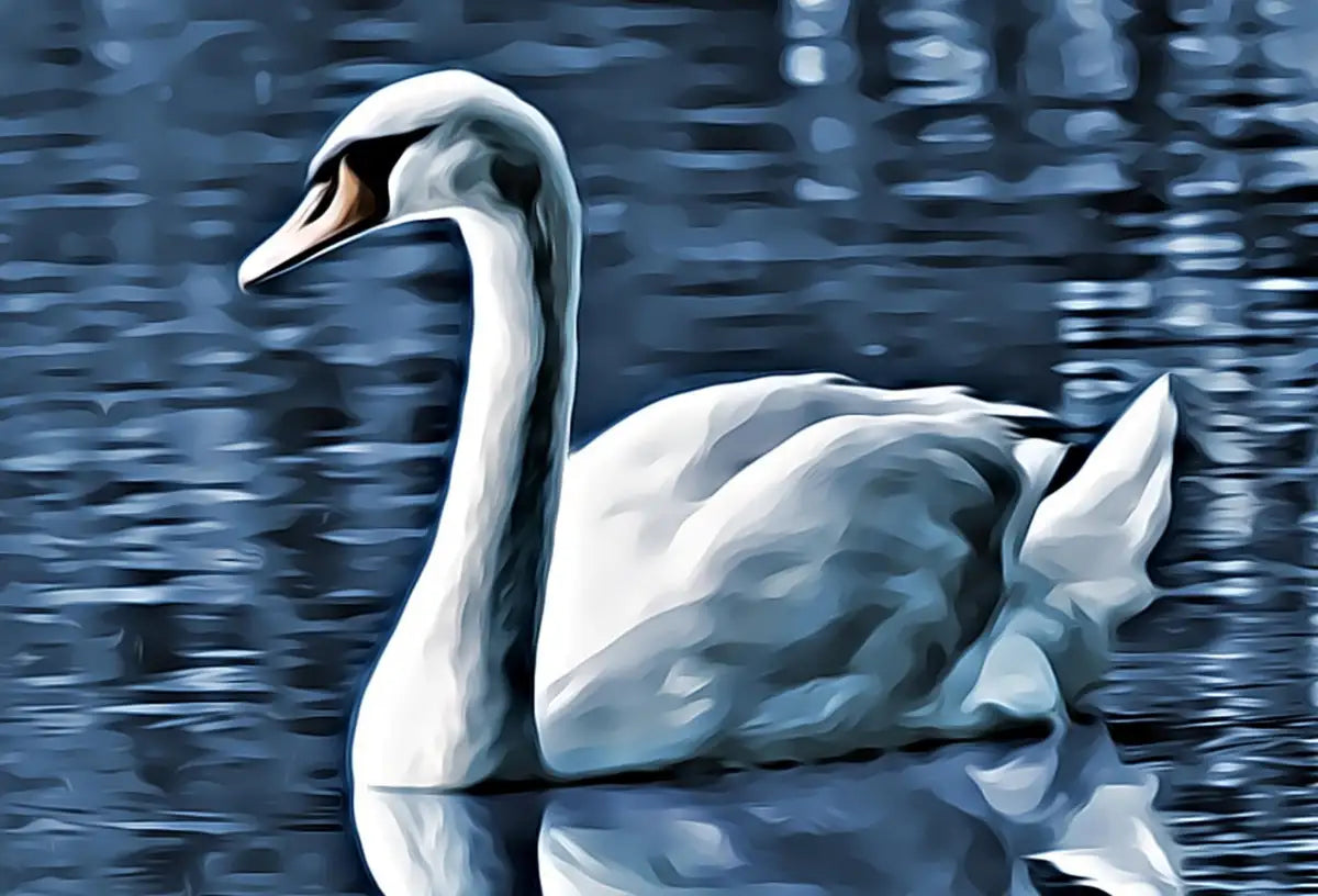 Detail view of artwork from Swan on Water Printable Wall Art, for Home or Office Decor, Animal Painting Nature Print Digital Art Instant Download. (variation 2)