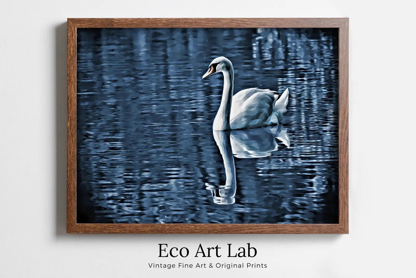 Framed view of Swan on Water Printable Wall Art, for Home or Office Decor, Animal Painting Nature Print Digital Art Instant Download – printable wall art digital download.