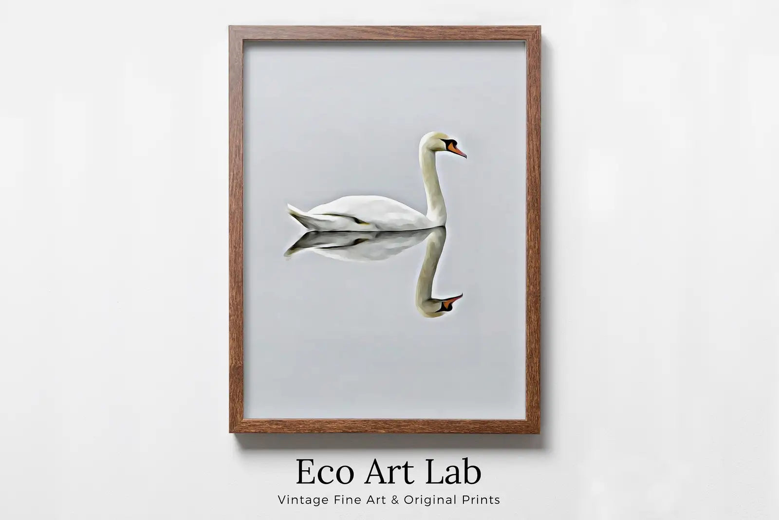 Framed view of Swan Printable Wall Art, Home or Office Decor, Bird Painting Nature Print Digital Art Download – printable wall art digital download.