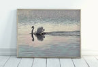 Swimming Swan Landscape Printable Wall Art. Home or Office Decor, Animal Painting Nature Print Digital Art Download, Swan Painting – Printable Wall Art