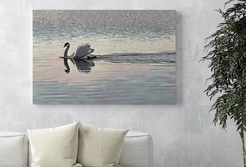 Swimming Swan Landscape Printable Wall Art. Home or Office Decor, Animal Painting Nature Print Digital Art Download, Swan Painting – Printable Wall Art