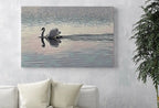 Detail view of artwork from Swimming Swan Landscape Printable Wall Art. Home or Office Decor, Animal Painting Nature Print Digital Art Download, Swan Painting. (variation 1)