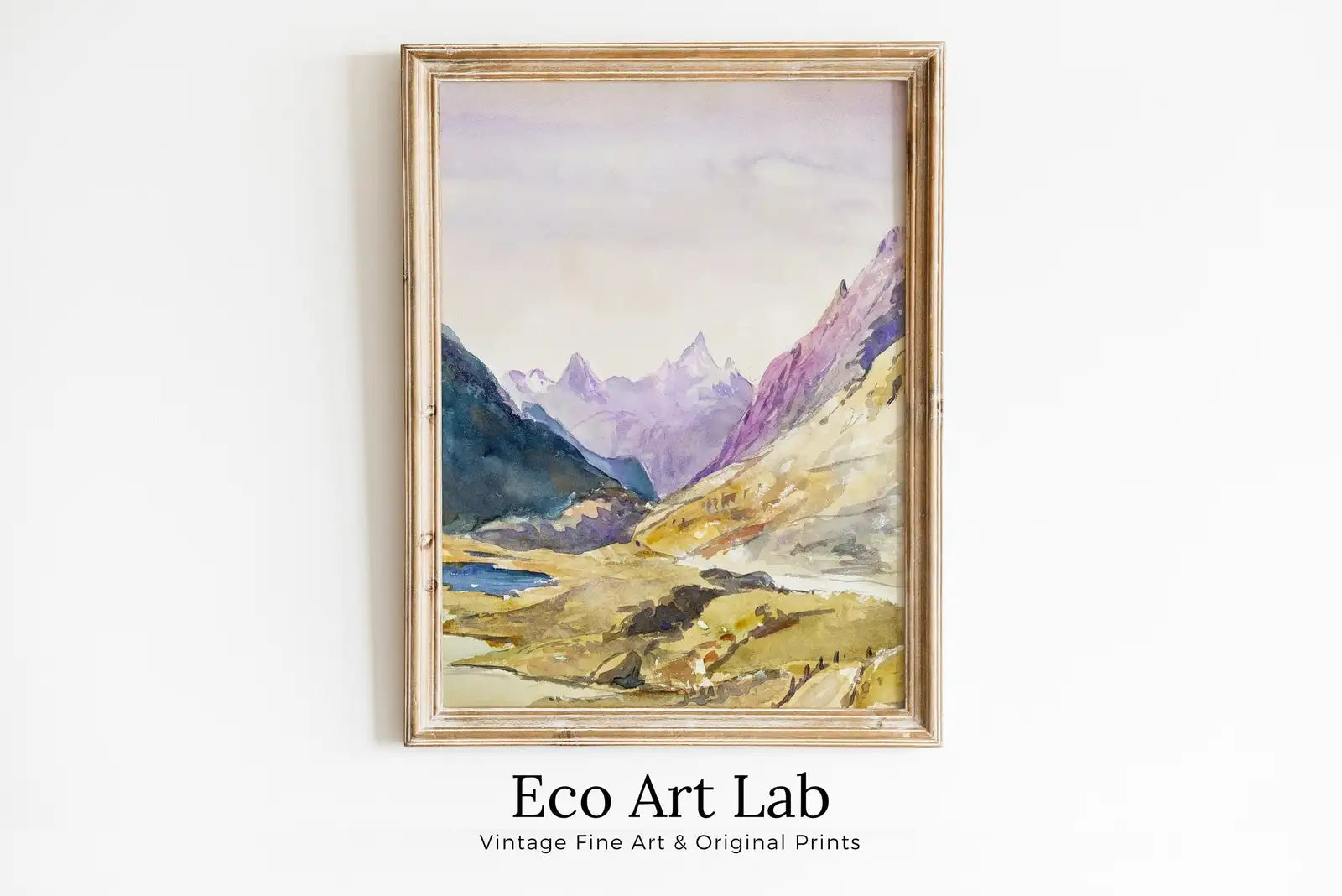 Framed view of Switzerland Mountain Landscape Painting. Instant Download Vintage Watercolor Decor. Mountain Valley Printable Art. Famous Vintage Art Decor – printable wall art digital download.