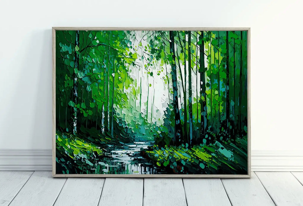 Included artwork preview showing first selection of artworks from Textured Forest Landscape Printable. Green Forest Trees Painting Print. Abstract Forest Art. Printable Wall Art. Digital Art. Nature Decor.