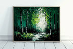 Detail view of artwork from Textured Forest Landscape Printable. Green Forest Trees Painting Print. Printable Wall Art. Digital Art. Nature Decor. Mountain Forest Art. (variation 1)