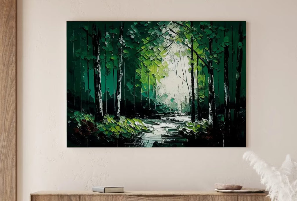 Textured Forest Landscape Printable. Green Forest Trees Painting Print. Printable Wall Art. Digital Art. Nature Decor. Mountain Forest Art – Printable Wall Art