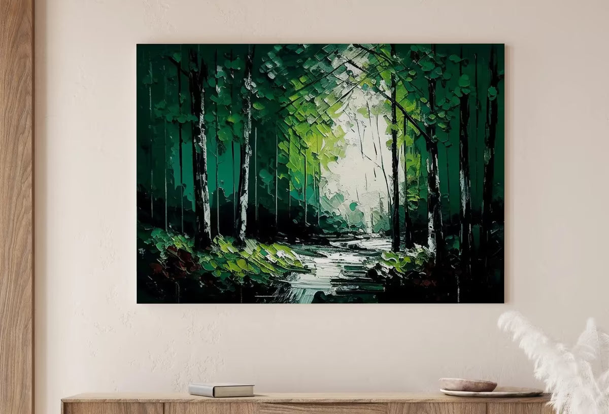 Textured Forest Landscape Printable. Green Forest Trees Painting Print. Printable Wall Art. Digital Art. Nature Decor. Mountain Forest Art – Printable Wall Art