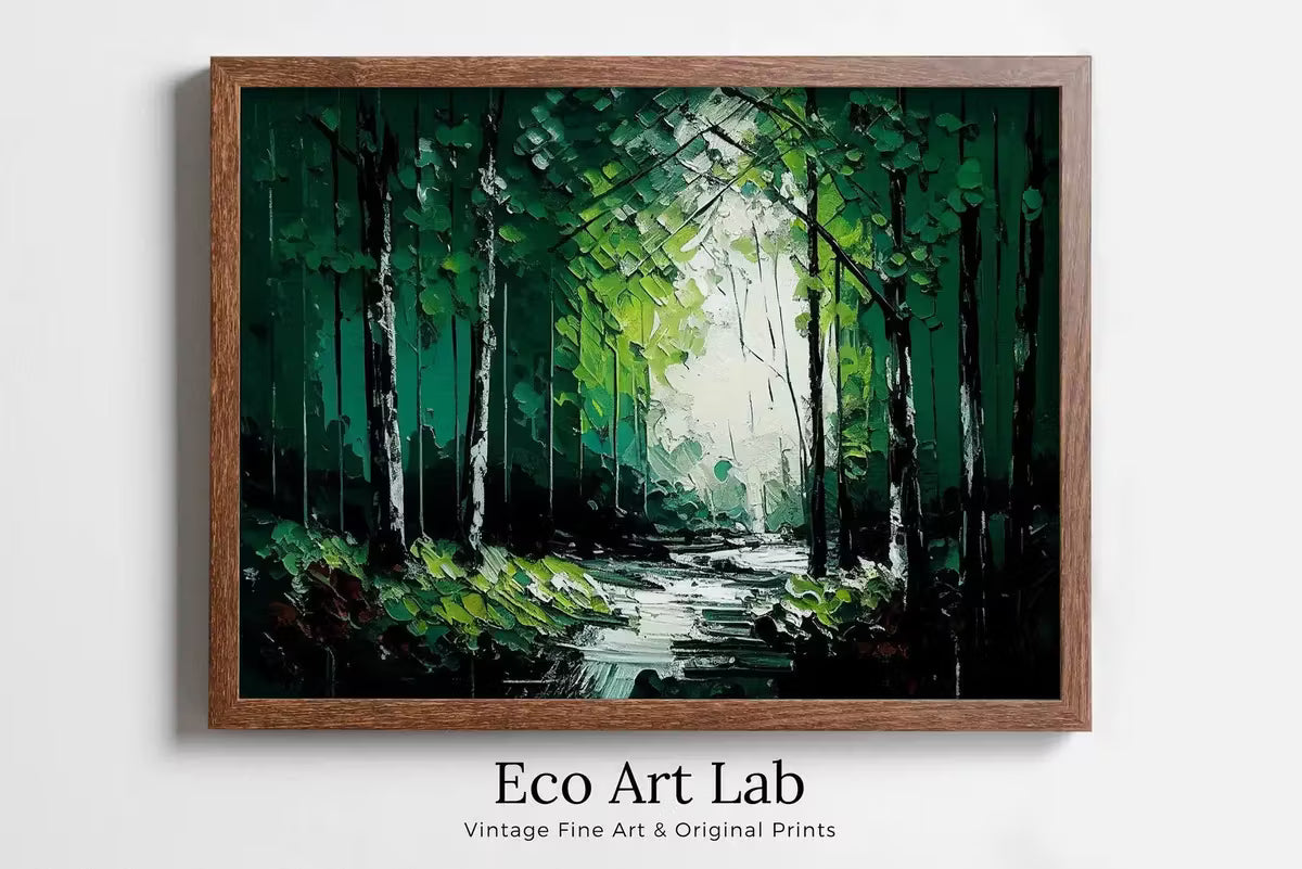 Textured Forest Landscape Printable. Green Forest Trees Painting Print. Printable Wall Art. Digital Art. Nature Decor. Mountain Forest Art – Printable Wall Art