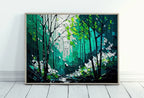 Included artwork preview showing first selection of artworks from Textured Green Forest Landscape Printable. Forest Trees Painting Print. Printable Wall Art. Digital Art. Nature Decor. Mountain Forest Art.
