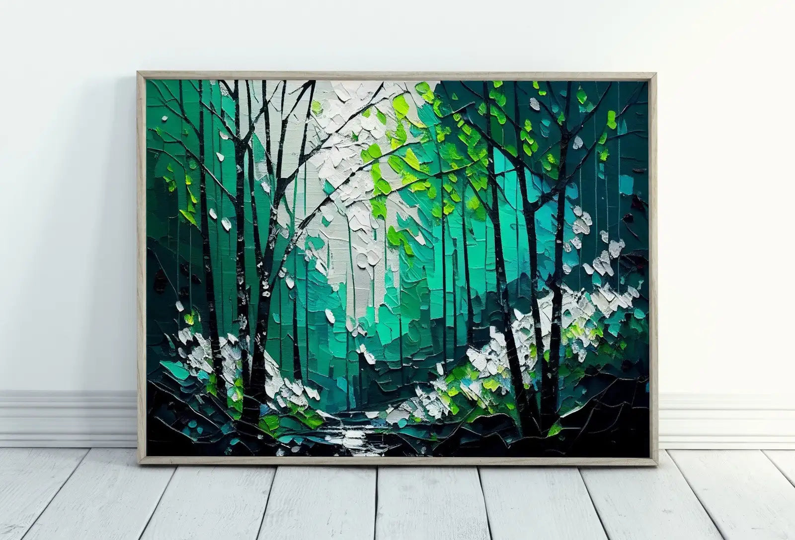 Included artwork preview showing first selection of artworks from Textured Green Forest Landscape Printable. Forest Trees Painting Print. Printable Wall Art. Digital Art. Nature Decor. Mountain Forest Art.