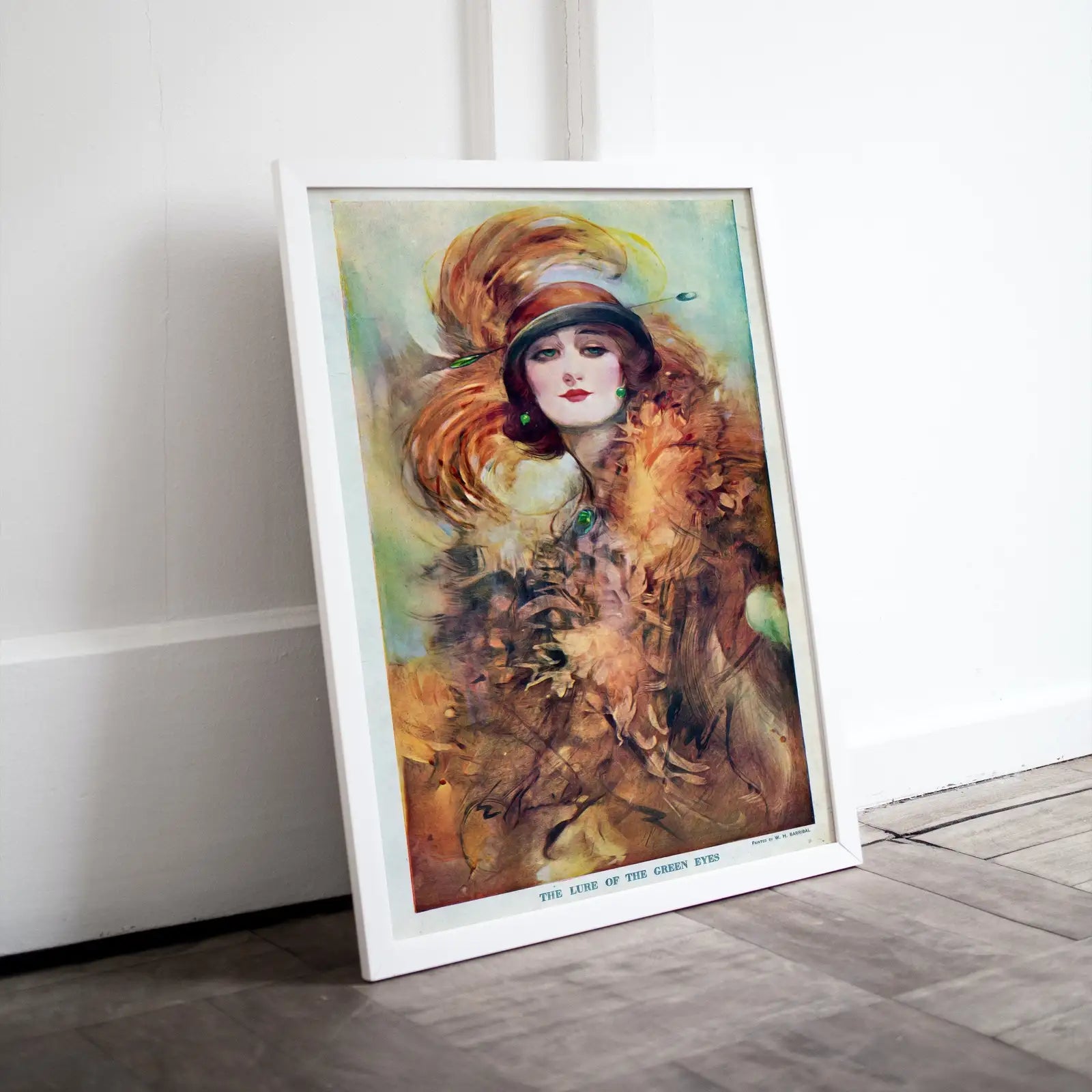 Framed view of The Lure of the Green Eyes. Printable Wall Art. Vintage Woman Portrait Painting. Instant Download Vintage Decor. Exhibition Poster. – printable wall art digital download.