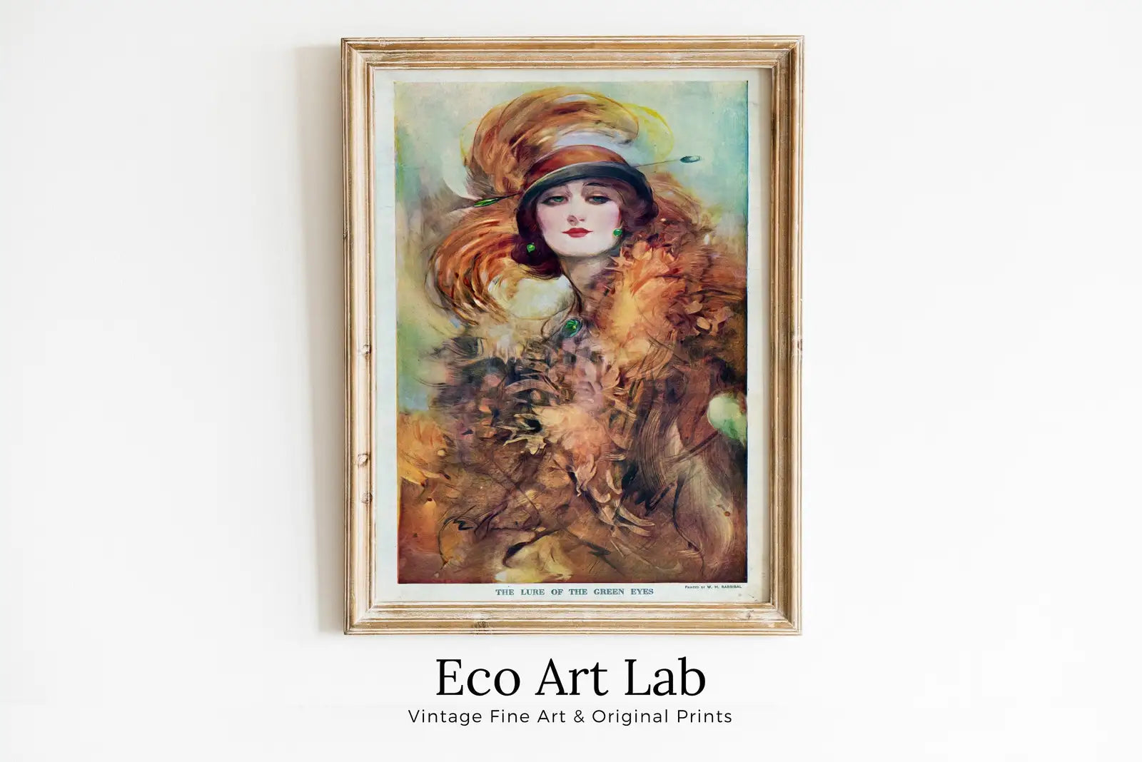 Detail view of artwork from The Lure of the Green Eyes. Printable Wall Art. Vintage Woman Portrait Painting. Instant Download Vintage Decor. Exhibition Poster.. (variation 1)