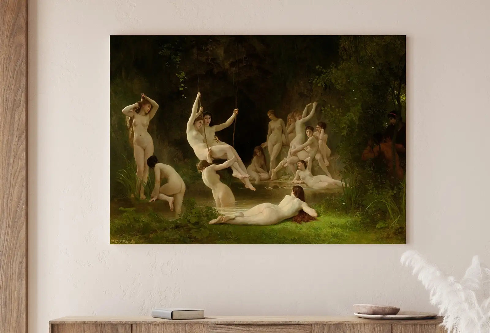 Detail view of artwork from The Nymphaeum Vintage Famous Painting. Antique Greek Mythology Art Printable Digital. Ancient Greek Mythology Nude Nymphs Painting.. (variation 1)