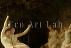 Detail view of artwork from The Nymphaeum Vintage Famous Painting. Antique Greek Mythology Art Printable Digital. Ancient Greek Mythology Nude Nymphs Painting.. (variation 2)