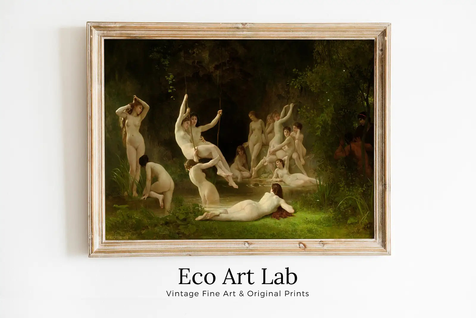 Framed view of The Nymphaeum Vintage Famous Painting. Antique Greek Mythology Art Printable Digital. Ancient Greek Mythology Nude Nymphs Painting. – printable wall art digital download.