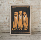 Detail view of artwork from Three Cats Painting Vintage Art Nouveau Print Wall Art. Instant Download Cat Poster Julie De Graag Printable Wall Art. Art Nouveau Poster. (variation 1)