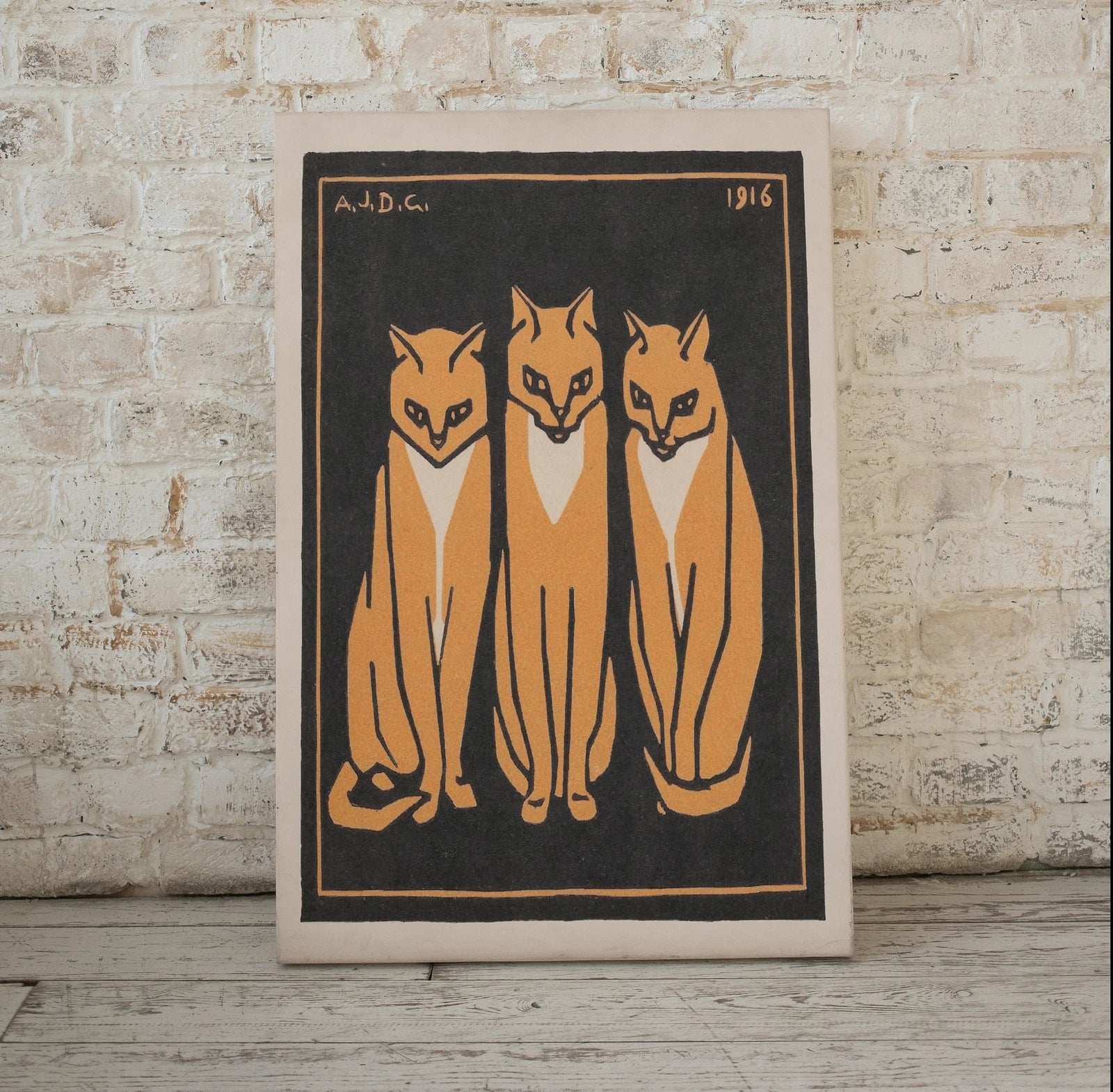 Detail view of artwork from Three Cats Painting Vintage Art Nouveau Print Wall Art. Instant Download Cat Poster Julie De Graag Printable Wall Art. Art Nouveau Poster. (variation 1)