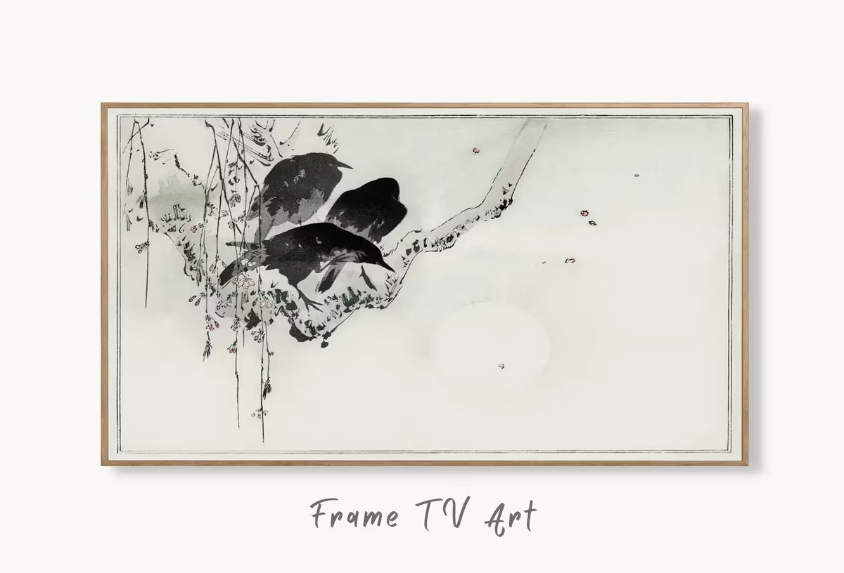 Three Crows on a Branch Frame TV Art. Vintage Japanese Painting Samsung Art TV,  for Samsung Frame, Frame TV Birds on Branch – Frame TV  Art