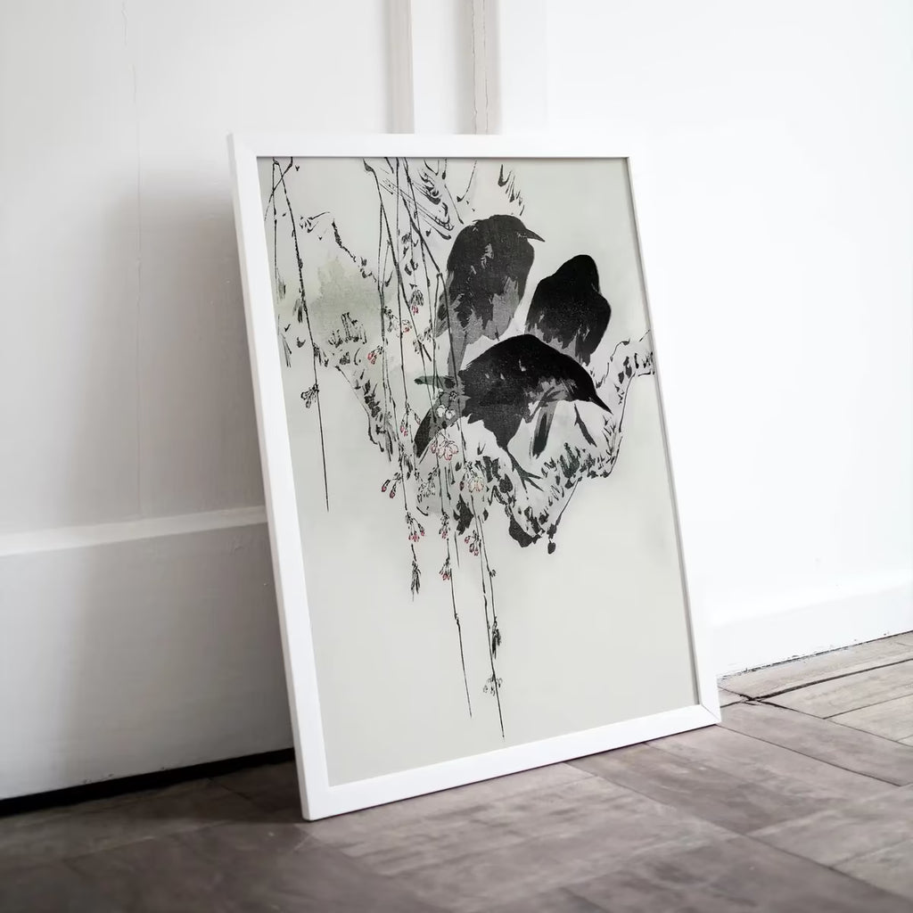 Three Crows on a Branch. Japanese Painting Vintage Wall Art Printable Poster. 19th Century Japanese Vintage Wall Art Crow Japanese Painting – Printable Wall Art