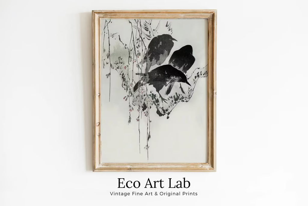 Three Crows on a Branch. Japanese Painting Vintage Wall Art Printable Poster. 19th Century Japanese Vintage Wall Art Crow Japanese Painting – Printable Wall Art