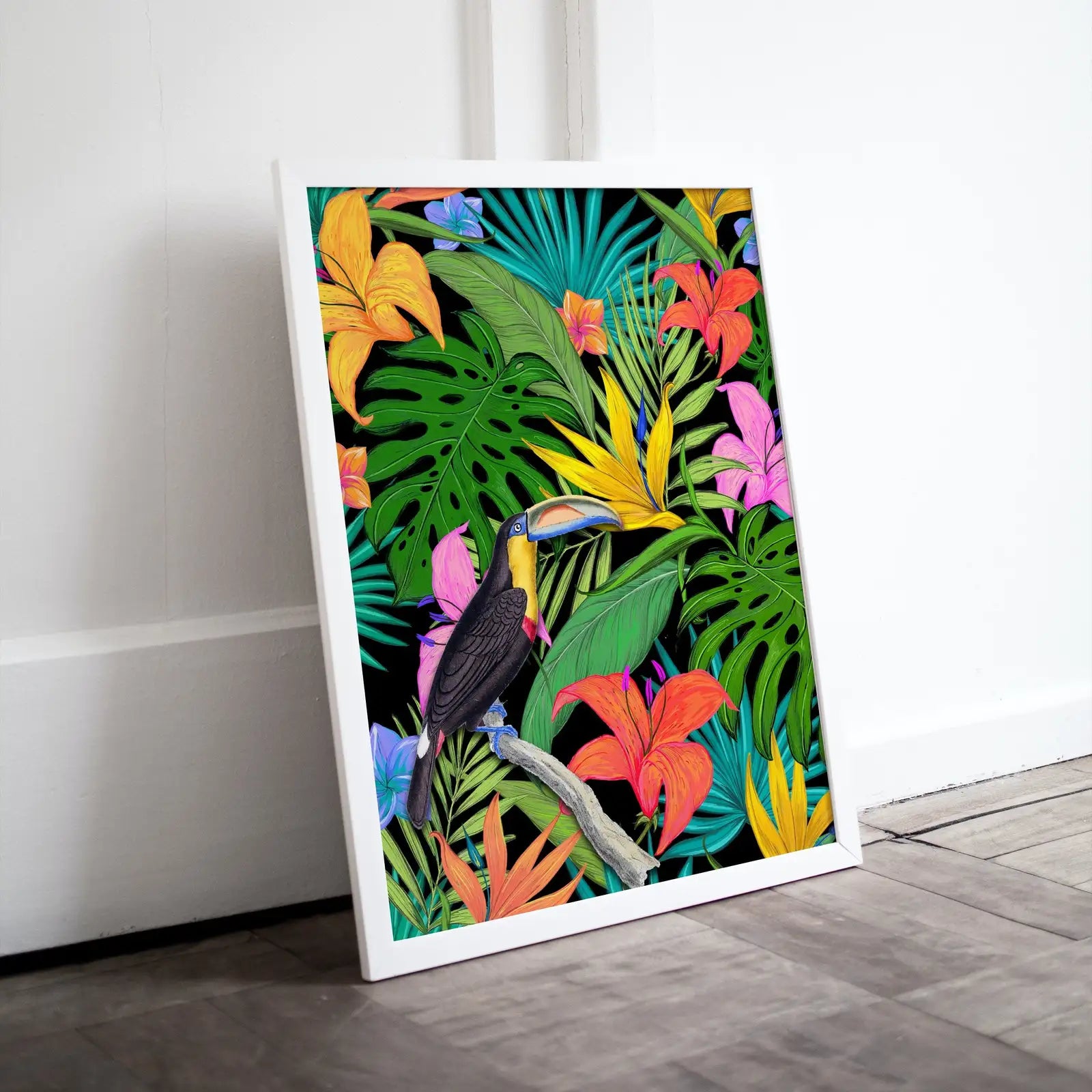 Included artwork preview showing first selection of artworks from Toucan Wall Art Print. Bright Colorful Decor. Tropical Bird Poster. Wildlife Nature Botanical Illustration. Printable Digital Download.