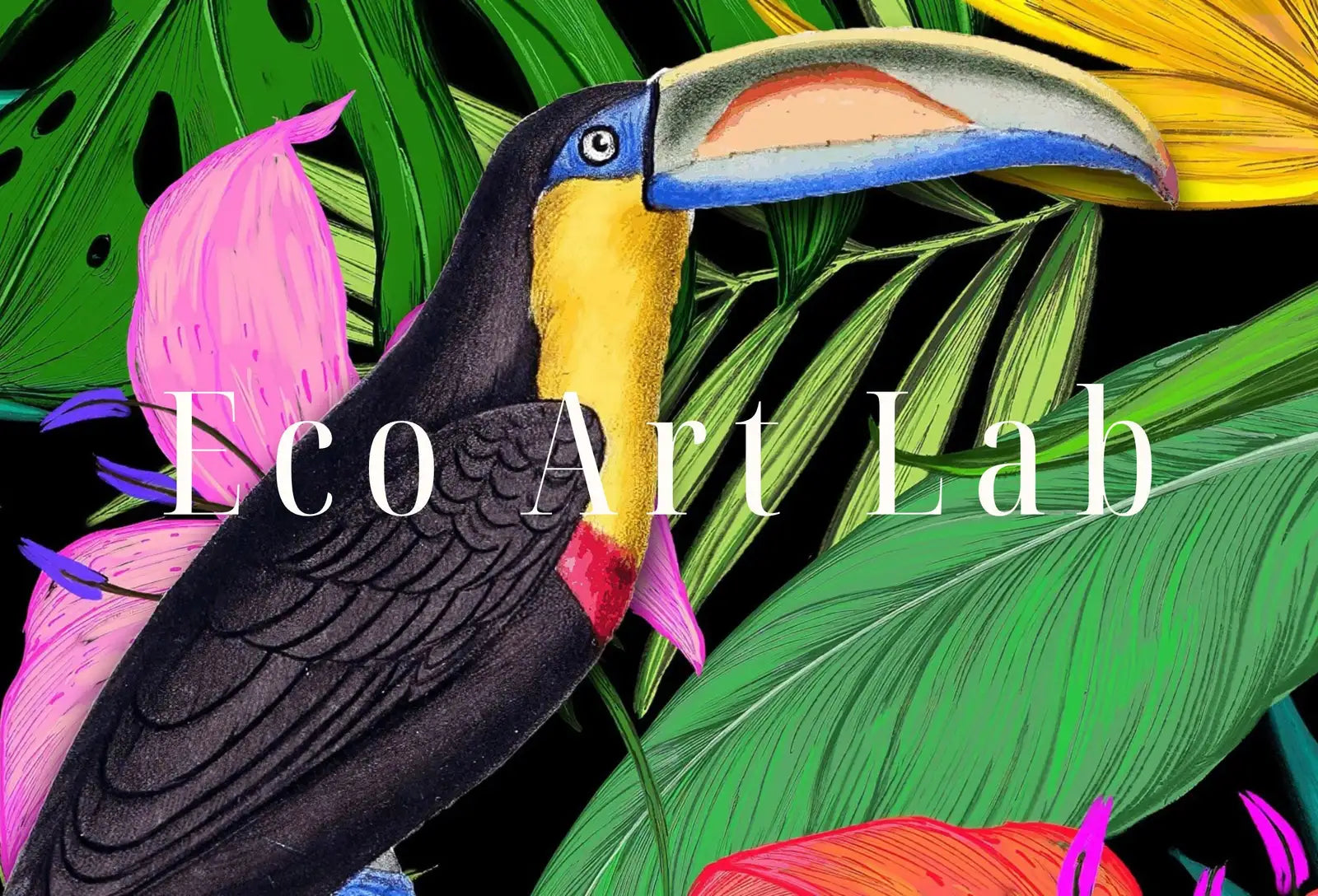 Detail view of artwork from Toucan Wall Art Print. Bright Colorful Decor. Tropical Bird Poster. Wildlife Nature Botanical Illustration. Printable Digital Download. (variation 1)