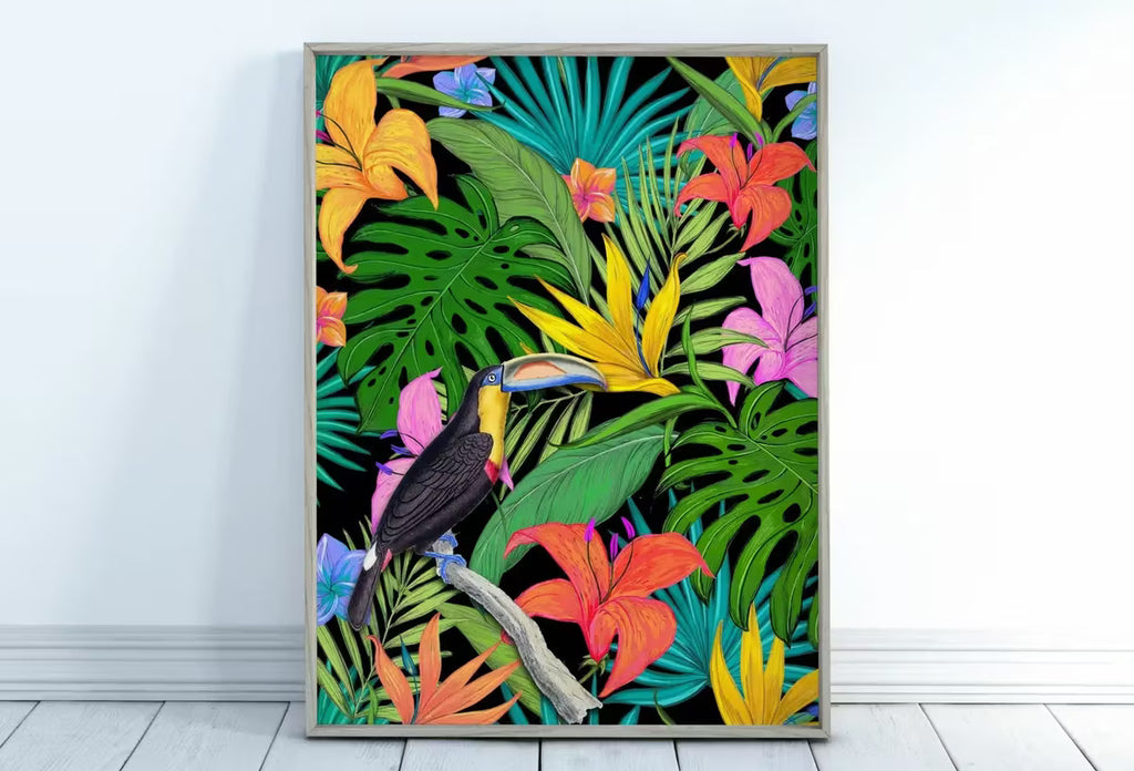 Toucan Wall Art Print. Bright Colorful Decor. Tropical Bird Poster. Wildlife Nature Botanical Illustration. Printable  – Printable Wall Art
