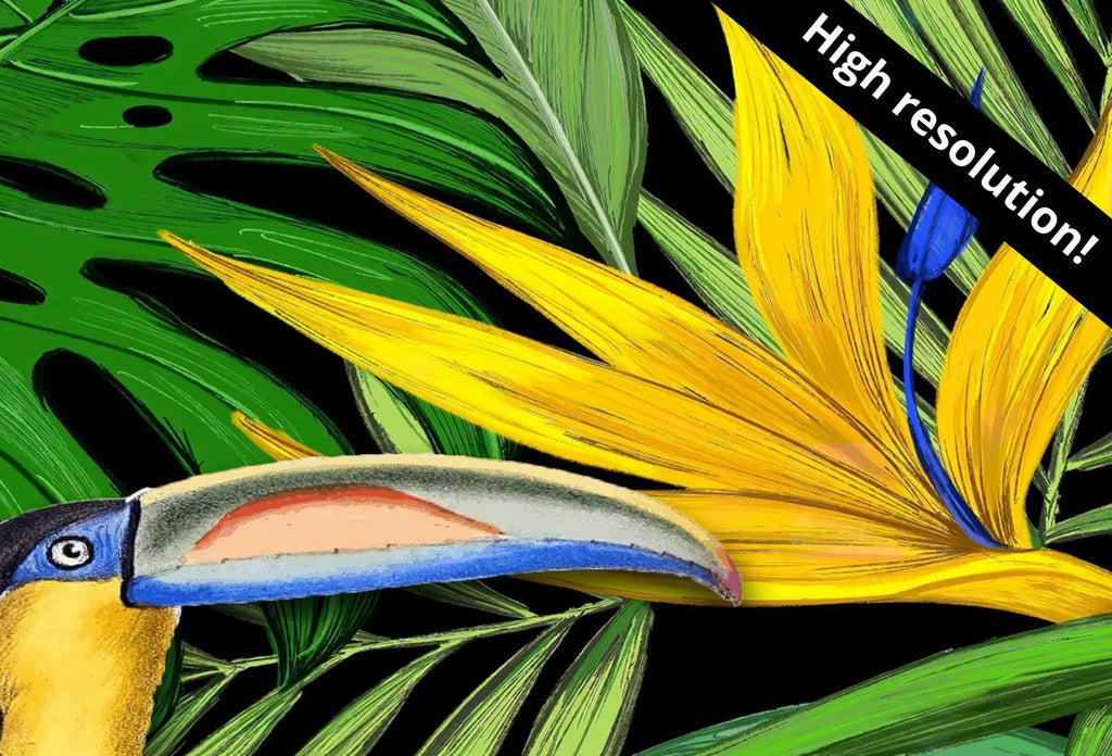 Detail view of artwork from Toucan Wall Art Print, Wildlife Nature Botanical Illustration. Bright Colorful Decor. Tropical Bird Picture. Printable Digital Download. (variation 1)