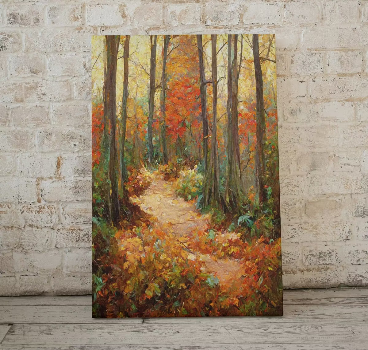 Trail in Dense Forest Fall Landscape Painting. Printable Wall Art. Home or Office Decor. Nature Print Digital Autumn Art. Instant Download – Printable Wall Art