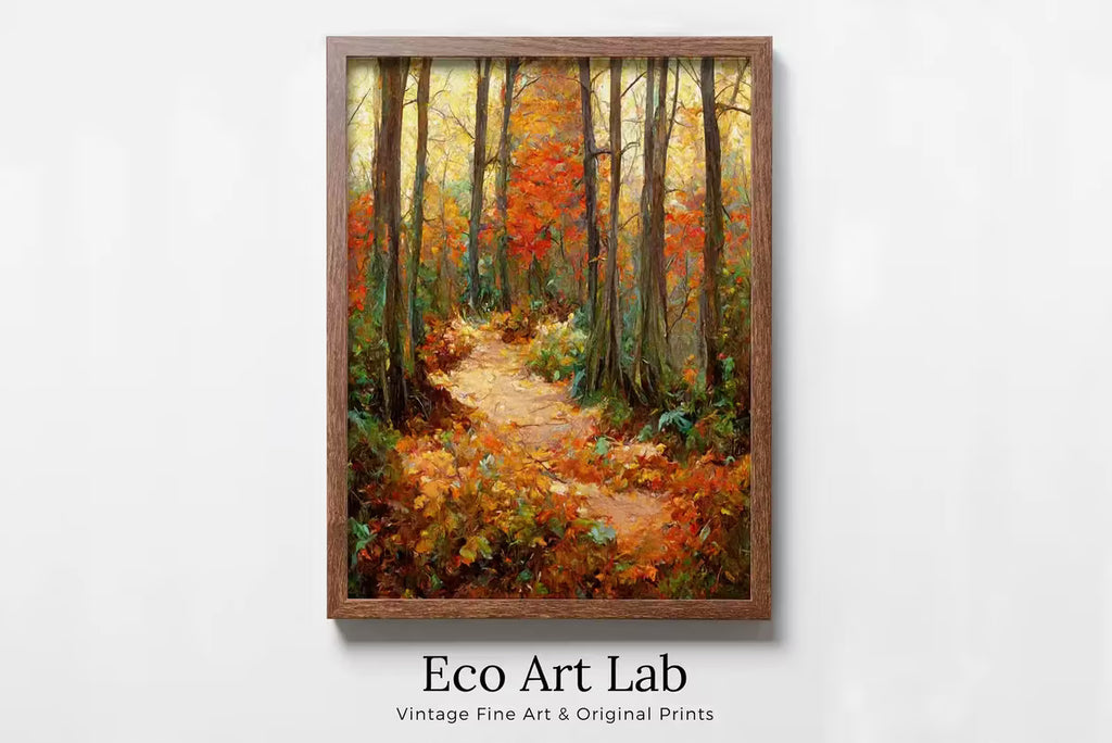 Trail in Dense Forest Fall Landscape Painting. Printable Wall Art. Home or Office Decor. Nature Print Digital Autumn Art. Instant Download – Printable Wall Art