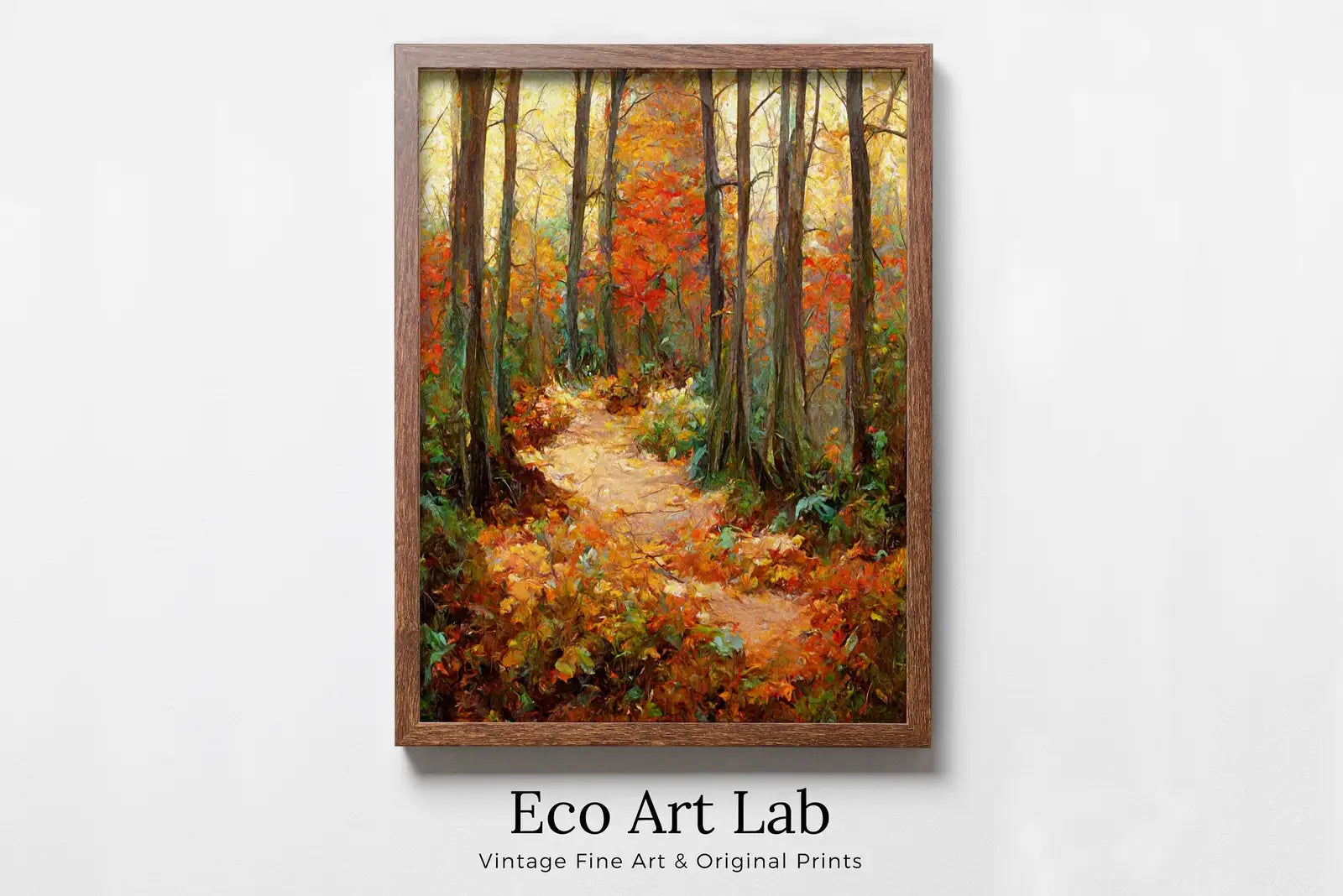 Framed view of Trail in Dense Forest Fall Landscape Painting. Printable Wall Art. Home or Office Decor. Nature Print Digital Autumn Art. Instant Download – printable wall art digital download.