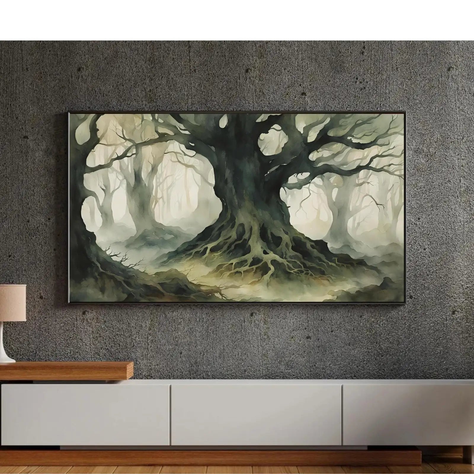 Tree Roots Watercolor Painting I Dark Nature Decor for Frame TV I 4K Tree Art for Samsung Frame TV – Frame TV Digital Download Art – Digital Download