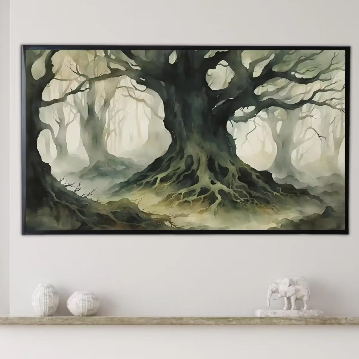 Tree Roots Watercolor Painting I Dark Nature Decor for Frame TV I 4K Tree Art for Samsung Frame TV – Frame TV  Art