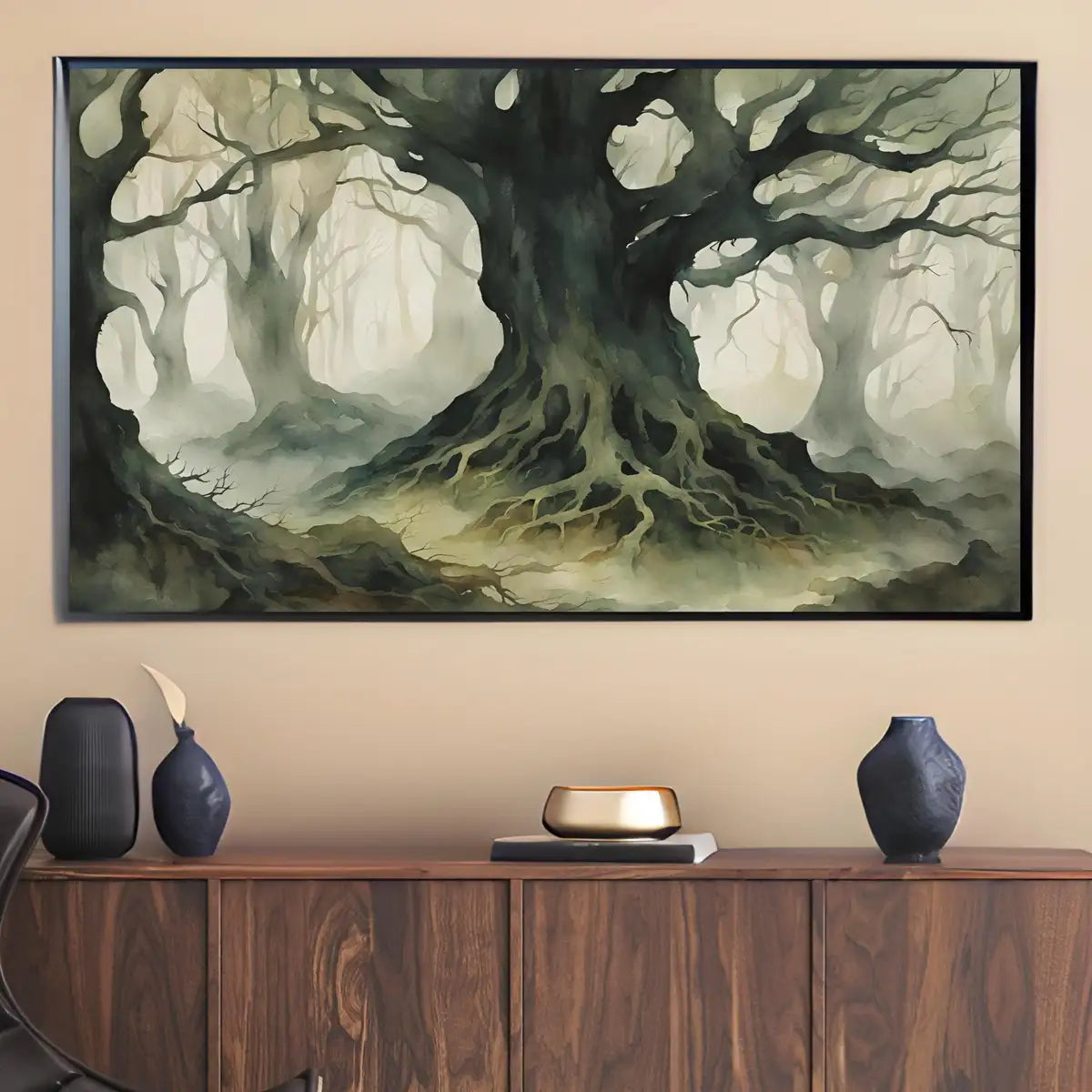 Tree Roots Watercolor Painting I Dark Nature Decor for Frame TV I 4K Tree Art for Samsung Frame TV – Frame TV Digital Download Art – Digital Download