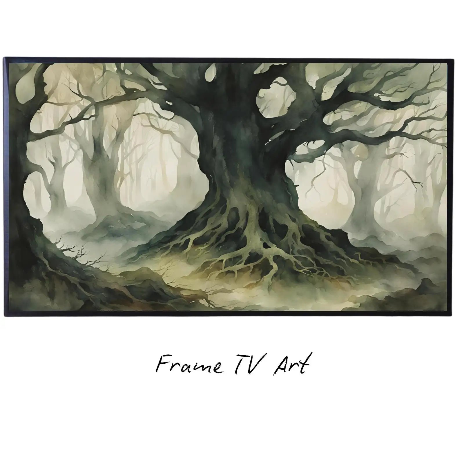 Tree Roots Watercolor Painting I Dark Nature Decor for Frame TV I 4K Tree Art for Samsung Frame TV – Frame TV Digital Download Art – Digital Download