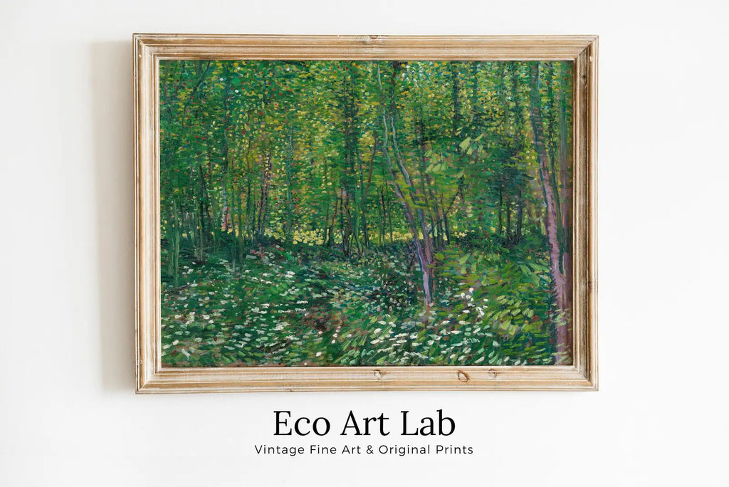 Framed view of Trees and Undergrowth by Vincent van Gogh. Famous Printable Art. Instant Download van Gogh Print. Vintage Forest Painting. Fine Art Print – printable wall art digital download.