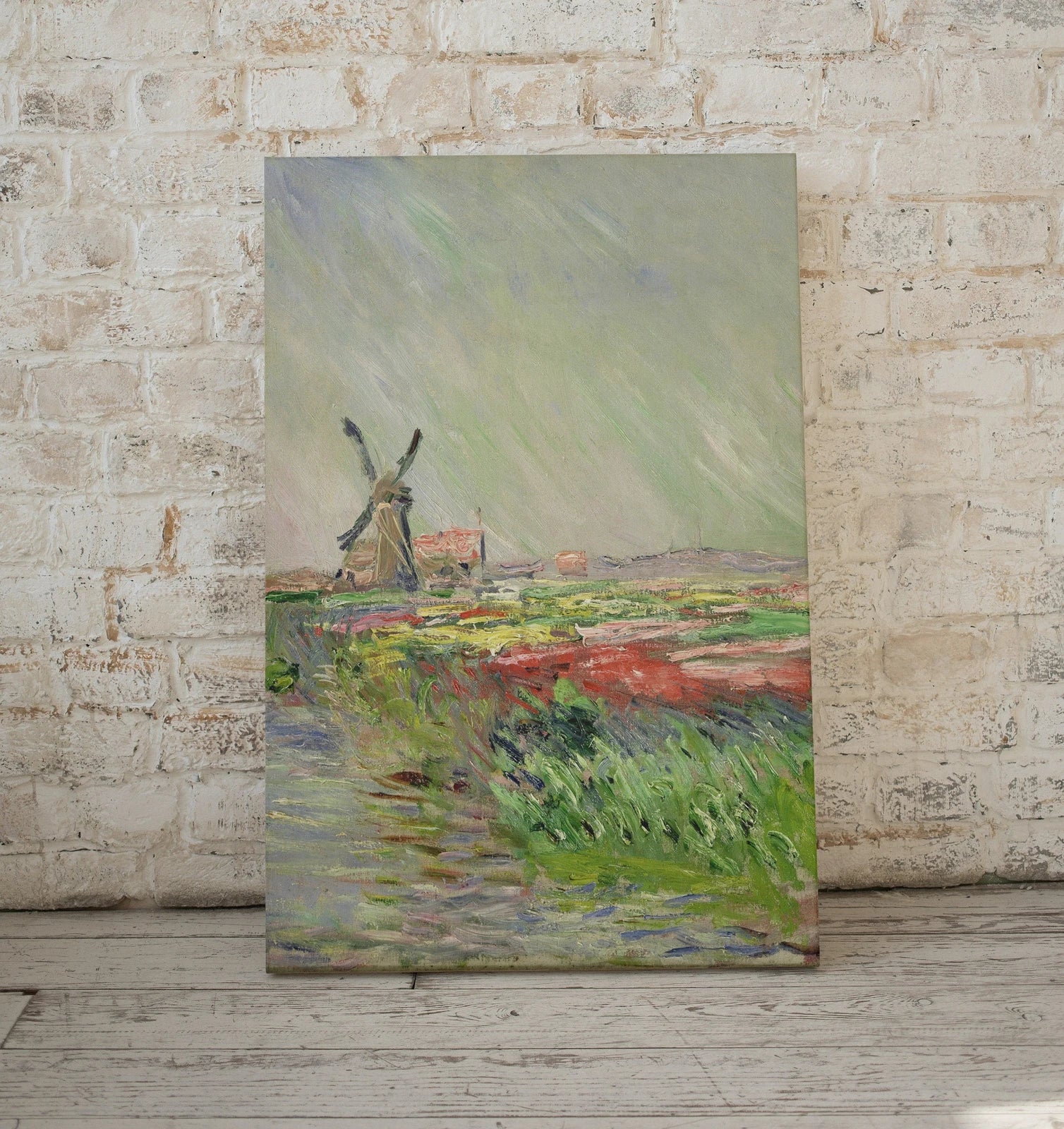 Detail view of artwork from Tulip Field in Holland Claude Monet Instant Download Vintage Decor. Famous Monet Painting. Monet Landscape Printable Wall Art. Vintage Decor. (variation 1)