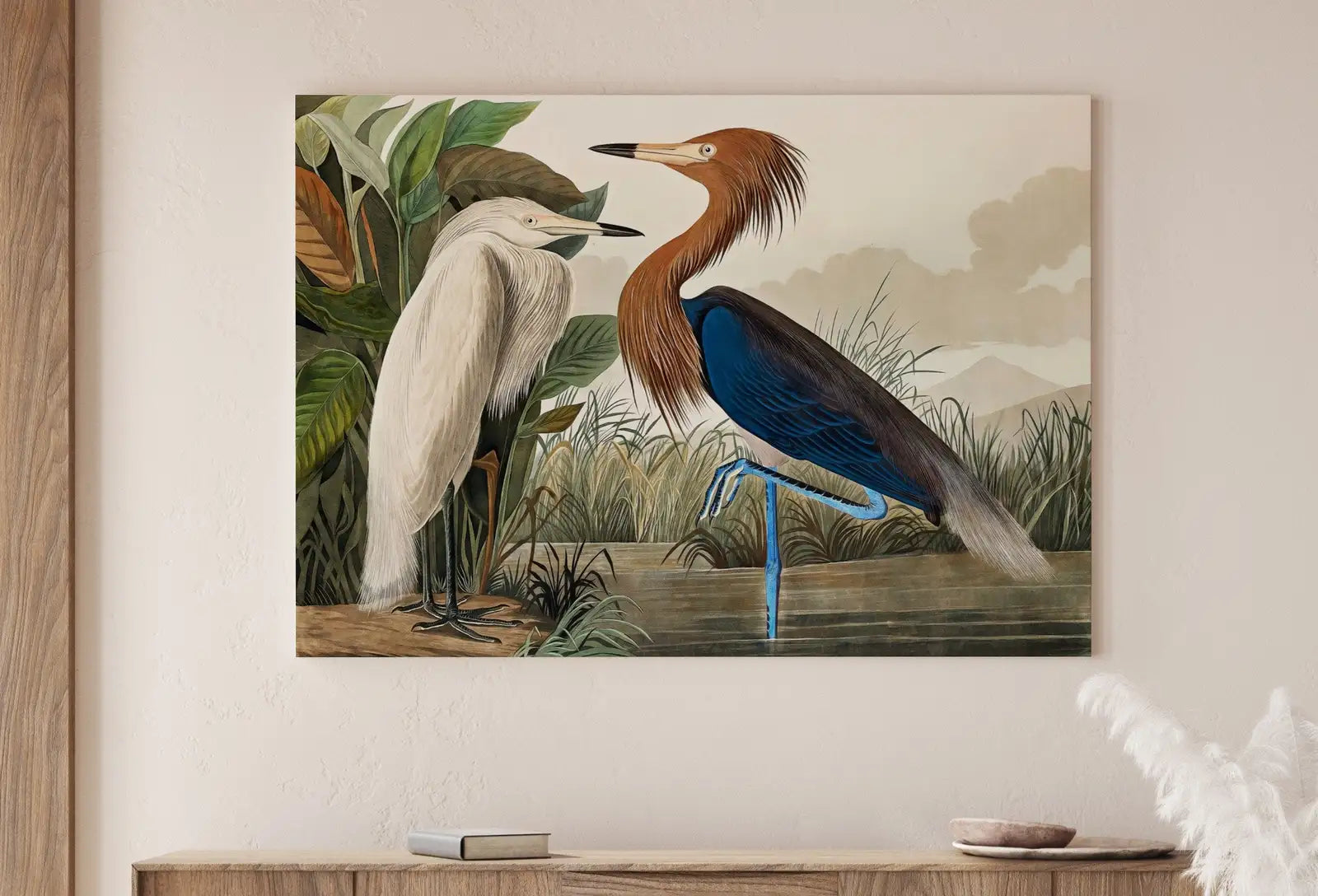 Second included artwork preview from Two Herons Vintage Tropical Bird Printable Wall Art. Wildlife Nature Colorful Tropical Decor. Instant Download. Bird Poster Art Print featuring various scenes.