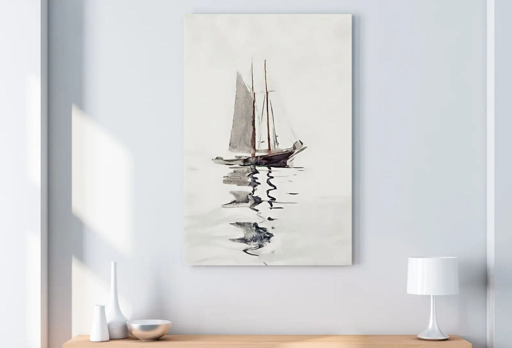 Detail view of artwork from Two Masted Schooner Boat At Sea Print, Nautical Wall Decor, Sailboat Print Boat Art, Printable Wall Art, Digital Print, Boat Print Wall Art. (variation 1)