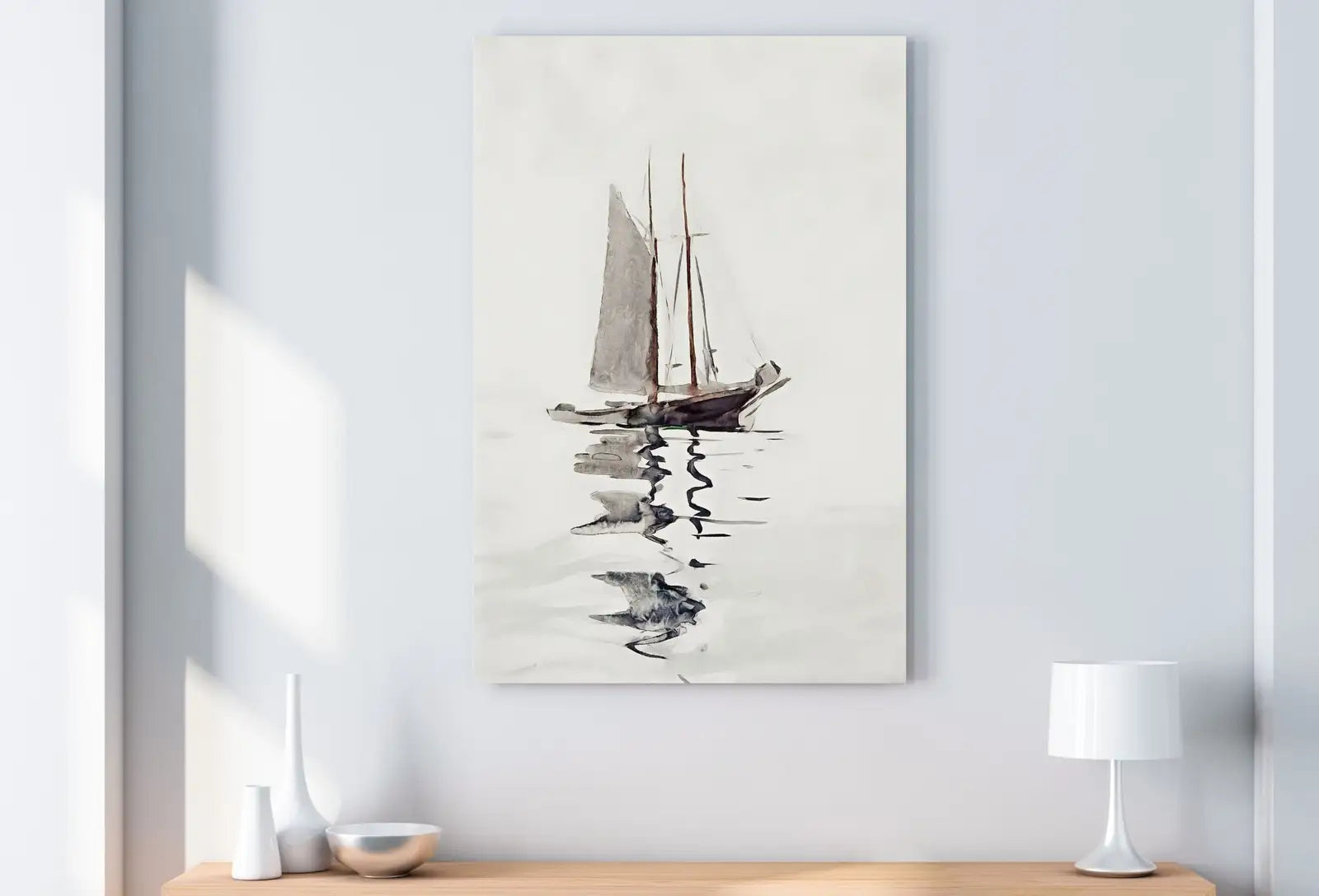 Detail view of artwork from Two Masted Schooner Boat At Sea Print, Nautical Wall Decor, Sailboat Print Boat Art, Printable Wall Art, Digital Print, Boat Print Wall Art. (variation 1)