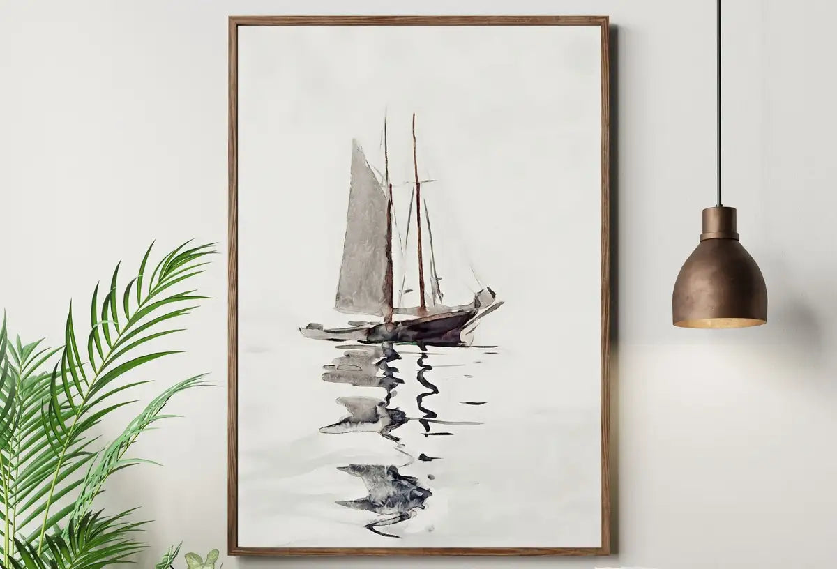 Detail view of artwork from Two Masted Schooner Boat At Sea Print, Nautical Wall Decor, Sailboat Print Boat Art, Printable Wall Art, Digital Print, Boat Print Wall Art. (variation 2)