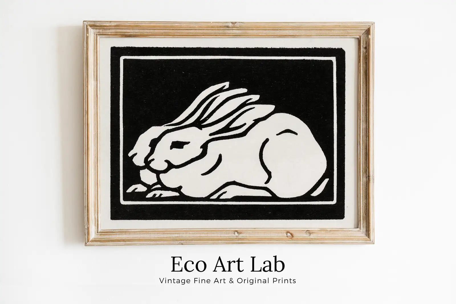 Framed view of Two Rabbits Vintage Art Nouveau Print Wall Art. Instant Download Retro Rabbit Painting Julie De Graag Printable Wall Art, Art Nouveau Poster – printable wall art digital download.