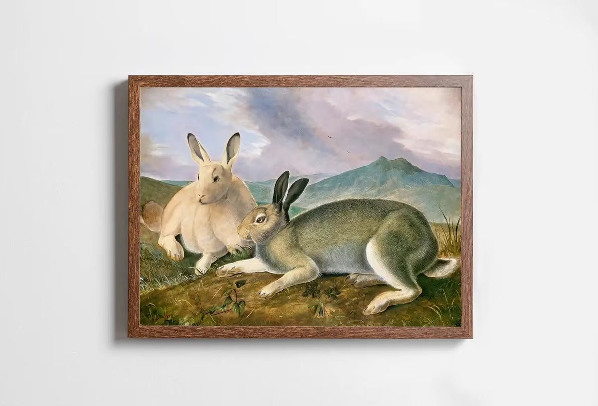 Two Rabbits Wall Art Vintage Painting. Vintage Animal Print. Printable Wall Art, . Rabbit Painting Digital Art. Nature Print – Printable Wall Art