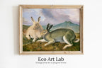 Framed view of Two Rabbits Wall Art Vintage Painting. Vintage Animal Print. Printable Wall Art, Digital Download. Rabbit Painting Digital Art. Nature Print – printable wall art digital download.