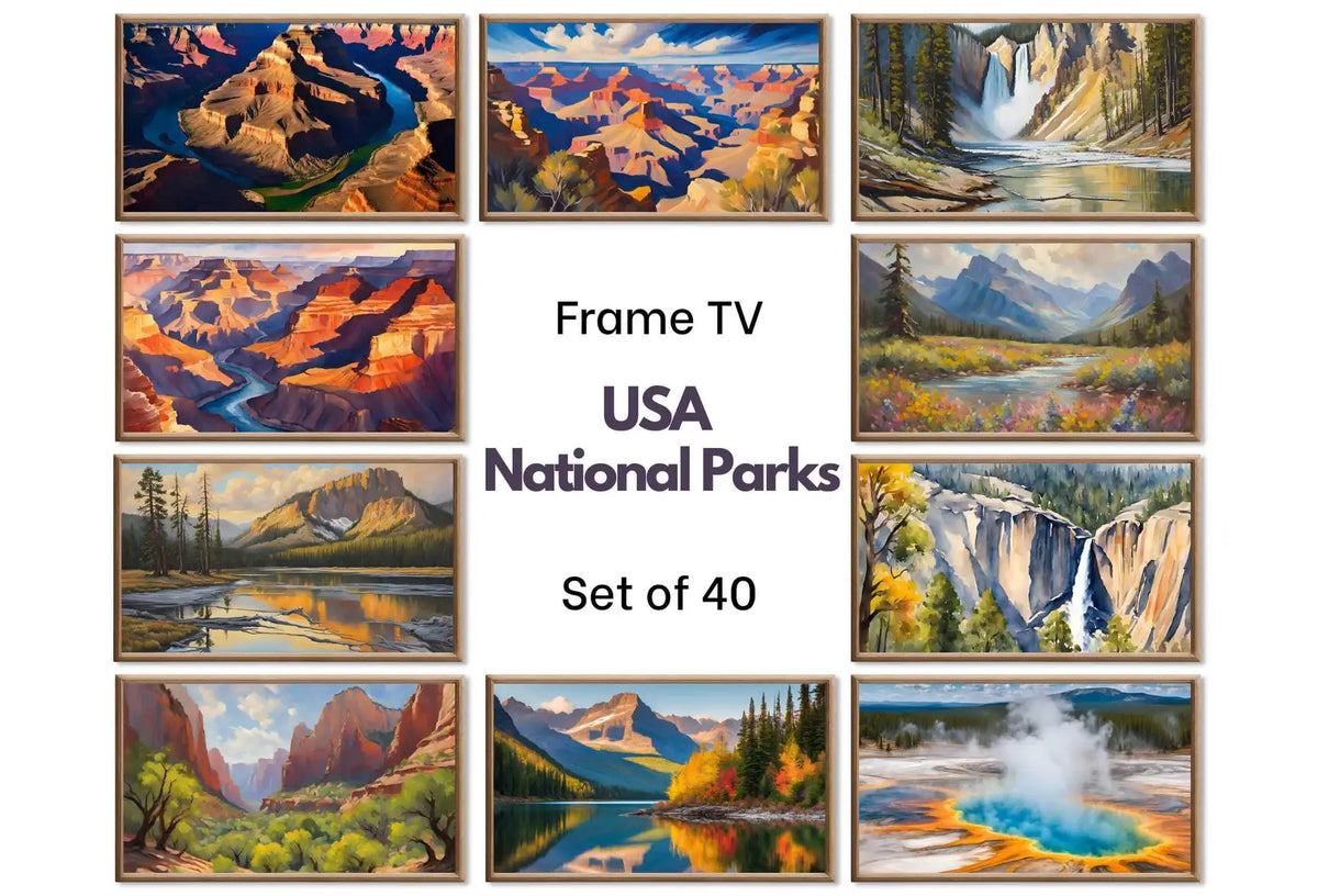 US National Parks Frame TV Art Set of 40. Mountain Wall Art Original Landscape Paintings National Parks Nature Wall Art For Samsung Frame TV – Frame TV Art Set (Digital Download)