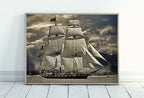 Detail view of artwork from USS Constitution "Old Ironsides" Sailing Ship at Full Sail. Sailboat Print, Printable Wall Art Digital Print, Nautical Wall Decor Boat Print. (variation 1)