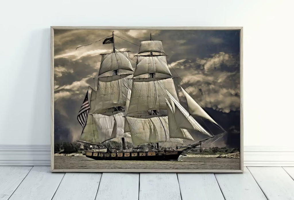 USS Constitution "Old Ironsides" Sailing Ship at Full Sail. Sailboat Print, Printable Wall Art Digital Print, Nautical Wall Decor Boat Print – Printable Wall Art