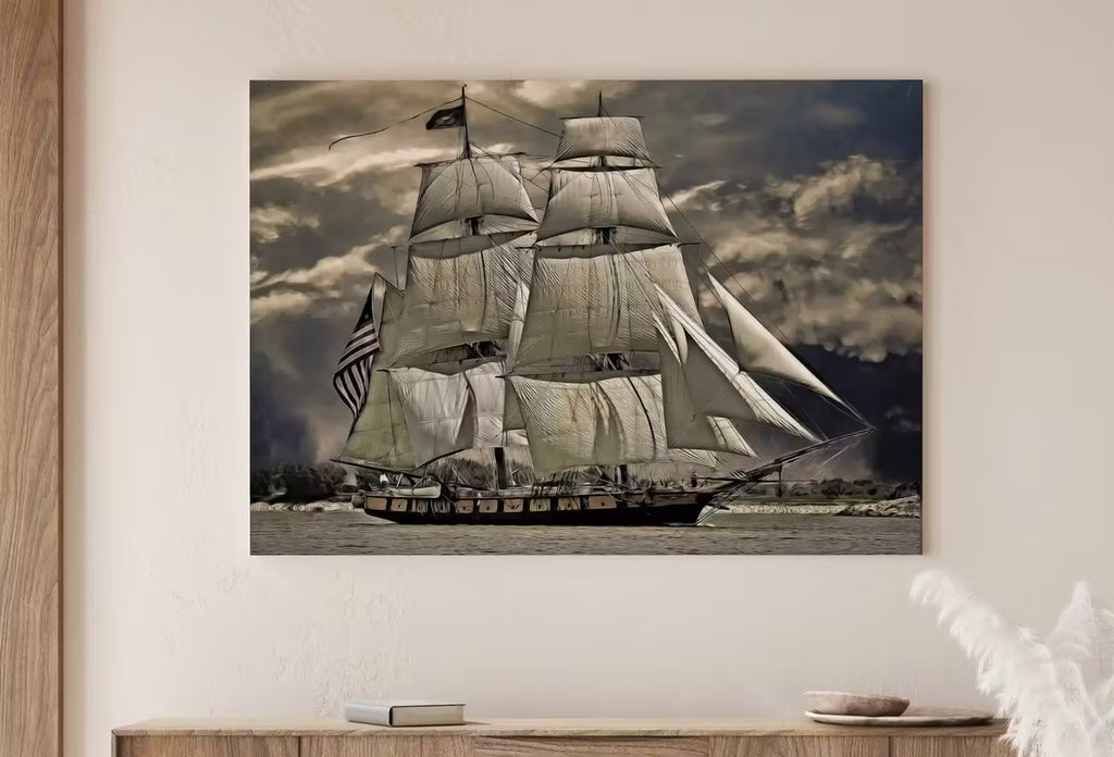 USS Constitution "Old Ironsides" Sailing Ship at Full Sail. Sailboat Print, Printable Wall Art Digital Print, Nautical Wall Decor Boat Print – Printable Wall Art