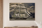 Detail view of artwork from USS Constitution "Old Ironsides" Sailing Ship at Full Sail. Sailboat Print, Printable Wall Art Digital Print, Nautical Wall Decor Boat Print. (variation 2)