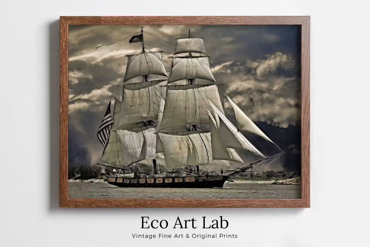 USS Constitution "Old Ironsides" Sailing Ship at Full Sail. Sailboat Print, Printable Wall Art Digital Print, Nautical Wall Decor Boat Print – Printable Wall Art